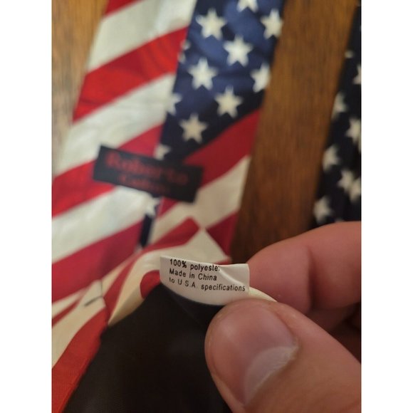 Roberto American Flag Patriotic Pattern Men's Tie Abstract Watermark - Picture 2 of 3
